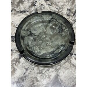 Vintage Smoky Gray Round Glass Ashtray 3 Slot 4.5"